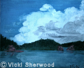 Killarney Park - my 2nd painting of George Lake with Turtle Roak and storm over La Cloche