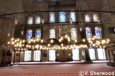 Istanbul - Blue Mosque chandelier and prayer carpet