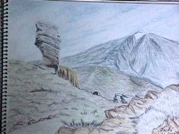 Drawing of Teide and Finger of God